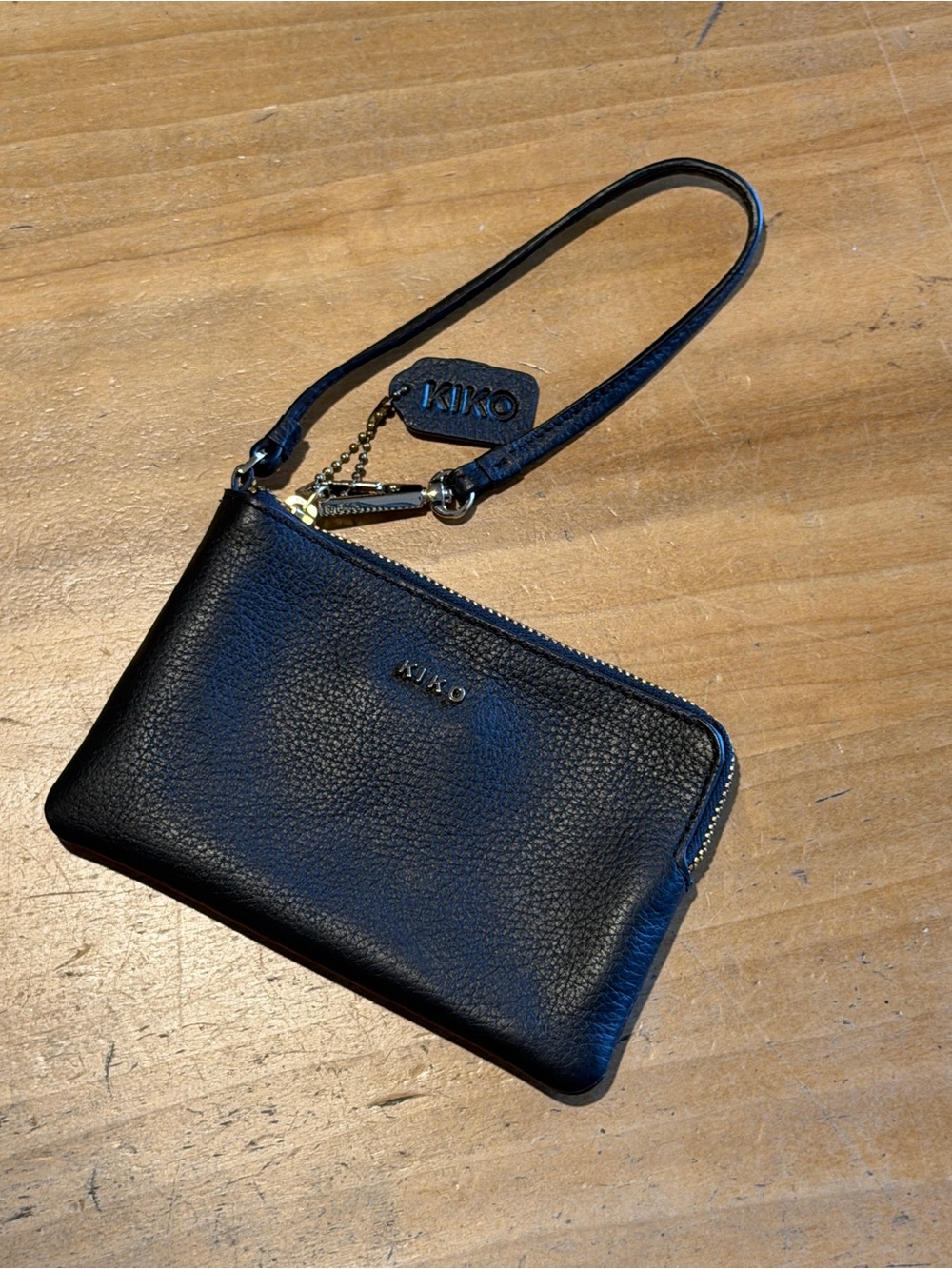 KIKO Black Genuine Leather Zip Wristlet Wallet